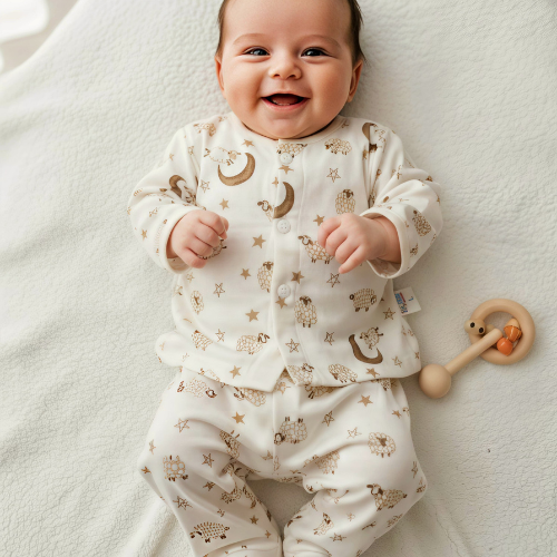 Unisex Newborn Baby Muslin Clothing Set (0–2 Years) – Soft Breathable Cream Baby Wear Pair - Image 2