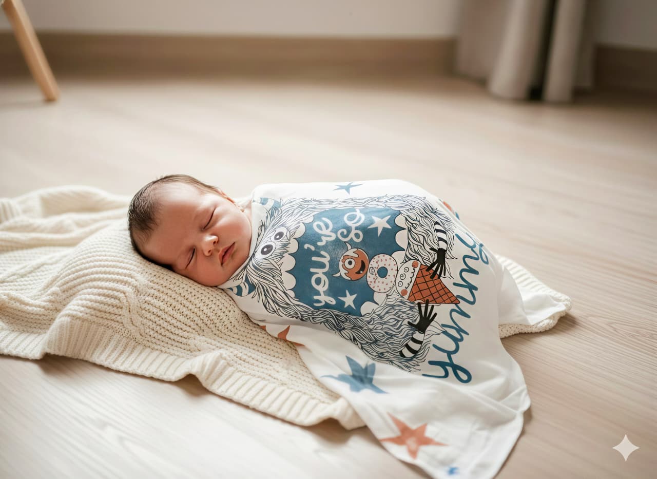 Unisex Newborn Baby Digital Print Muslin Shawl (0–3 Years) – Soft & Breathable Baby Wrap - Image 2