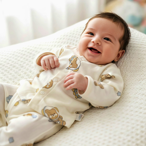 Unisex Newborn Baby Muslin Clothing Set (0–2 Years) – Soft Breathable Cream Baby Wear Pair