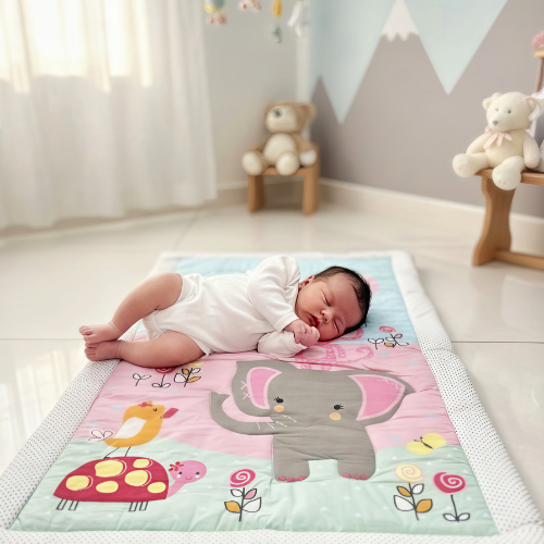 Unisex Born Baby Poster Style Cotton Quilt (Godadi) – Soft & Comfortable Baby Sleeping Mat - Image 2