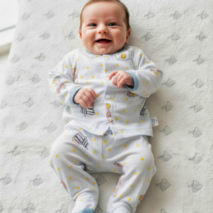 Unisex Newborn Baby Muslin Clothing Set (0–2 Years) – Soft Breathable White Blue Baby Wear Pair